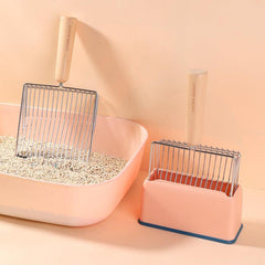 Metallic Cat Litter Scoop Set Wooden Handle Cleaning Tool