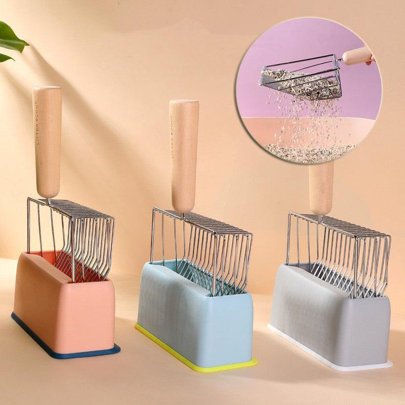Metallic Cat Litter Scoop Set Wooden Handle Cleaning Tool
