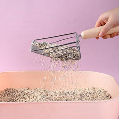 Metallic Cat Litter Scoop Set Wooden Handle Cleaning Tool