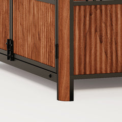 Walnut Fluted Wood Dog Crate Furniture Style Double Door