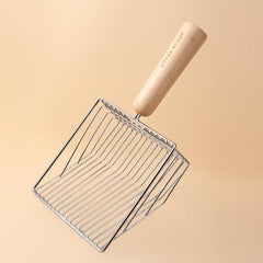 Metallic Cat Litter Scoop Set Wooden Handle Cleaning Tool