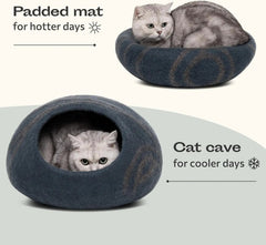 Eco Friendly Merino Wool Cat Cave Bed Handmade Hideout