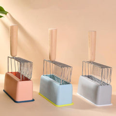 Metallic Cat Litter Scoop Set Wooden Handle Cleaning Tool